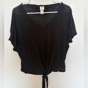 H&M Black Short Sleeve Tie-Front Top